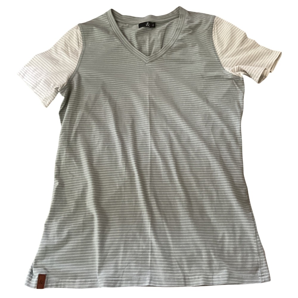 Ampersand Avenue Womens XL Sage Green‎ Striped V-Neck Short Sleeve Tee Shirt